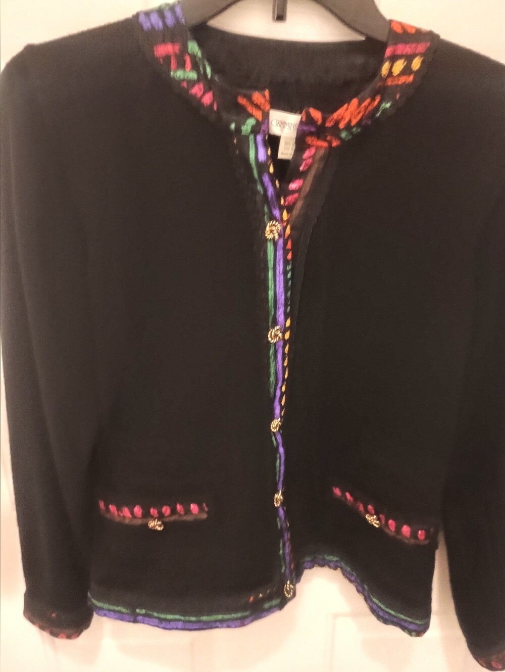 Anne Crimminys Black Knit Embroidered Sweater Cardigan with Multicolor Trim - Picture 5 of 16